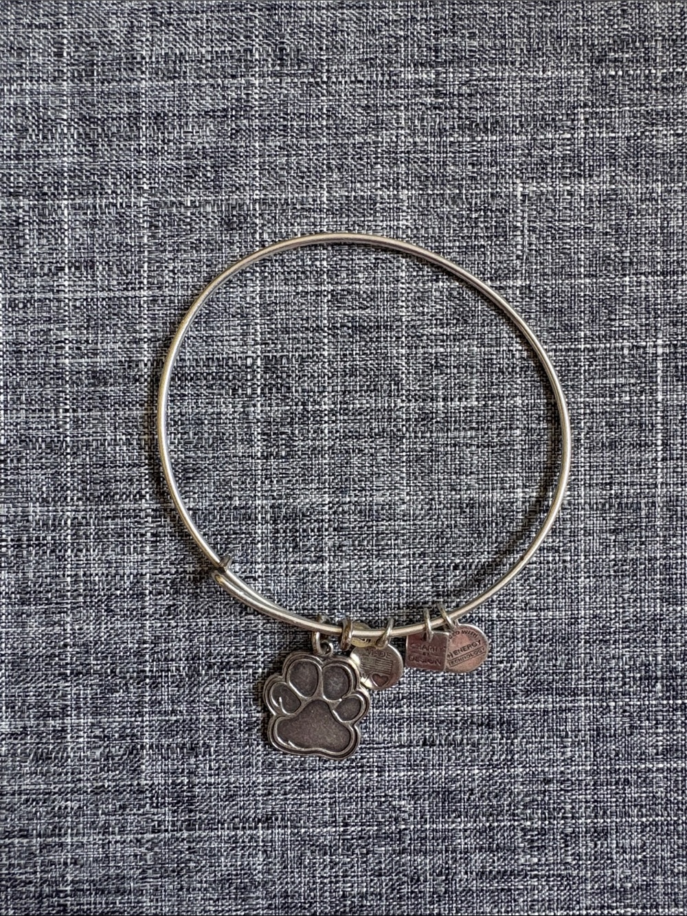Alex and Ani Silver Paw Print Charm Bangle Bracelet
